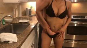 Fit Busty Housewife gives blowjob in the kitchen - NotSoAmateur